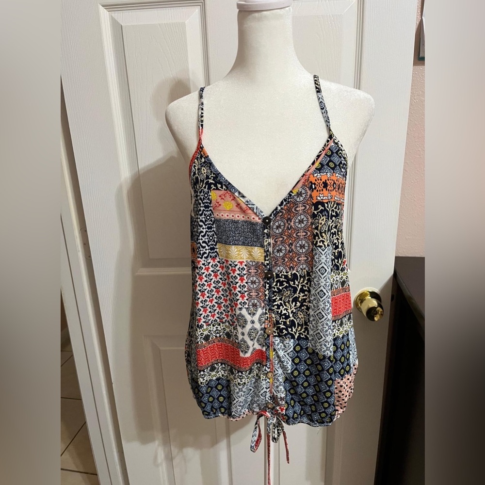 💕 Lavish Blue and Orange Graphic Tie Front Camisole